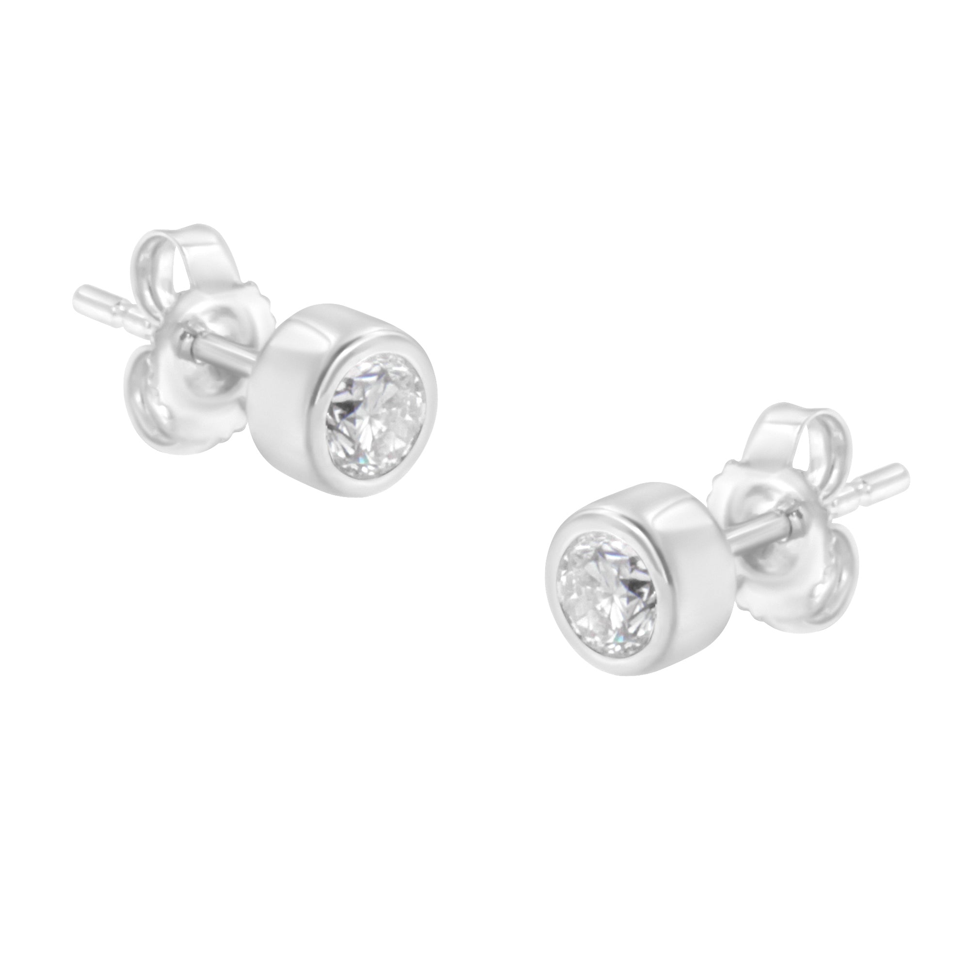 10K White Gold 0.30 Cttw Round Brilliant-Cut Near Colorless Diamond Bezel-Set Stud Earrings (H-I Color, I1-I2 Clarity) by Bids.com