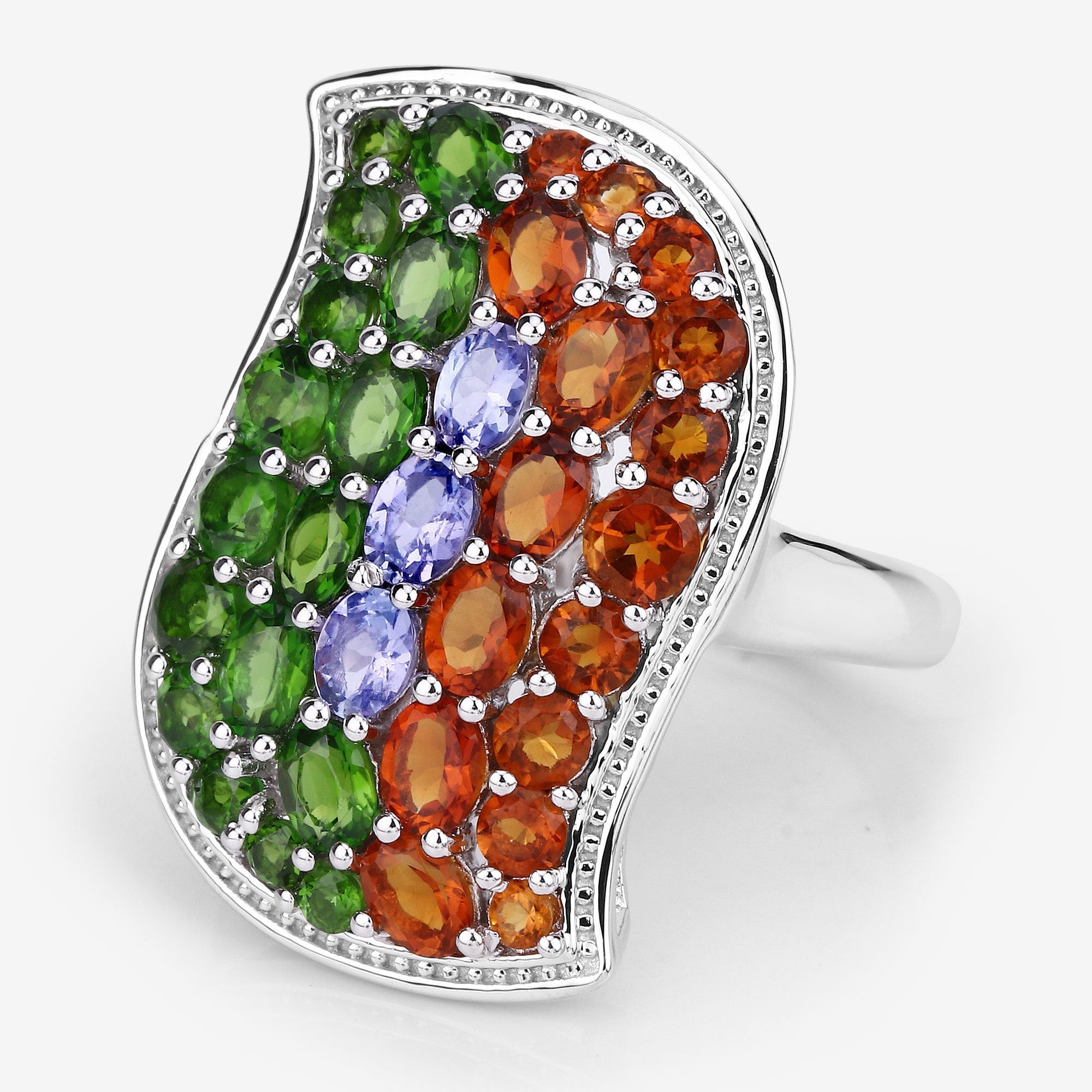 4.18 Carat Genuine Multi Stones .925 Sterling Silver Ring  DestGlow