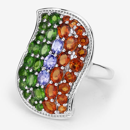 4.18 Carat Genuine Multi Stones .925 Sterling Silver Ring  DestGlow