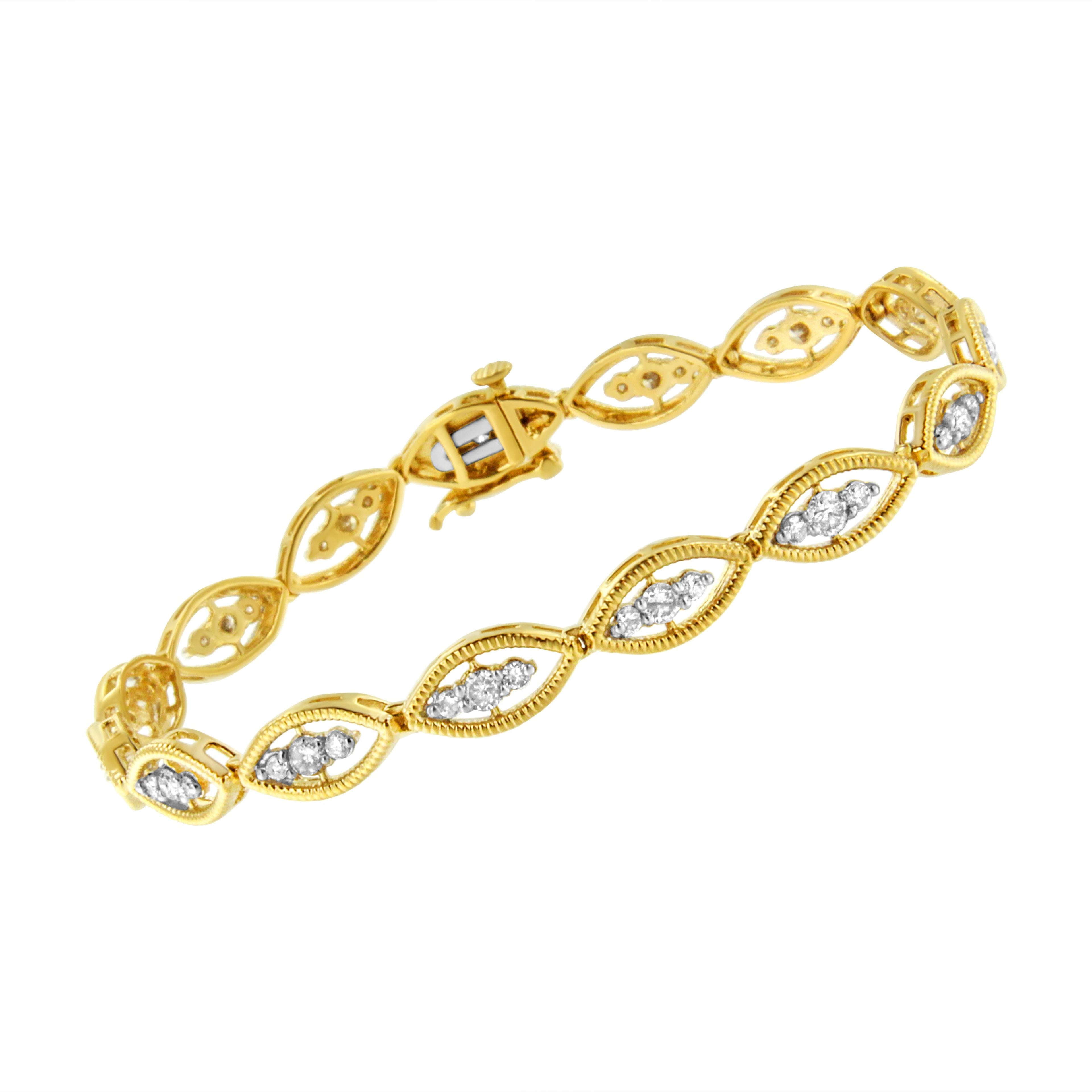 10K Yellow Gold Plated .925 Sterling Silver 1 cttw Prong Set Round-Cut Diamond Link Bracelet (J-K Color, I1-I2 Clarity) - 7.25" by Bids.com