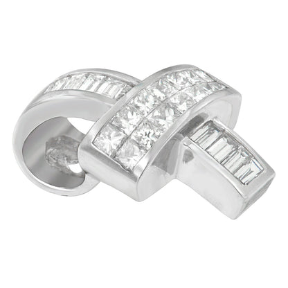 14K White Gold 2 cttw Princess and Baguette Cut Diamond Ribbon Pendant Necklace (H-I, SI-SI2) by Bids.com