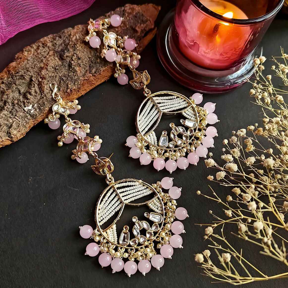 Joban Fashion Doli Chandbali Earrings - Baby Pink