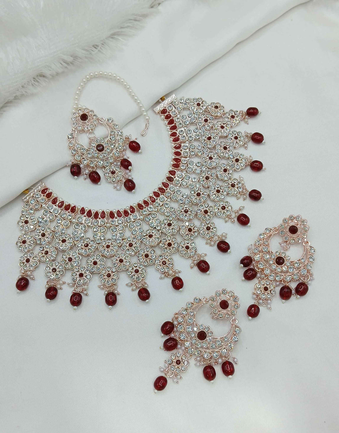 Joban Fashion Maroon Stone Work Necklace Set