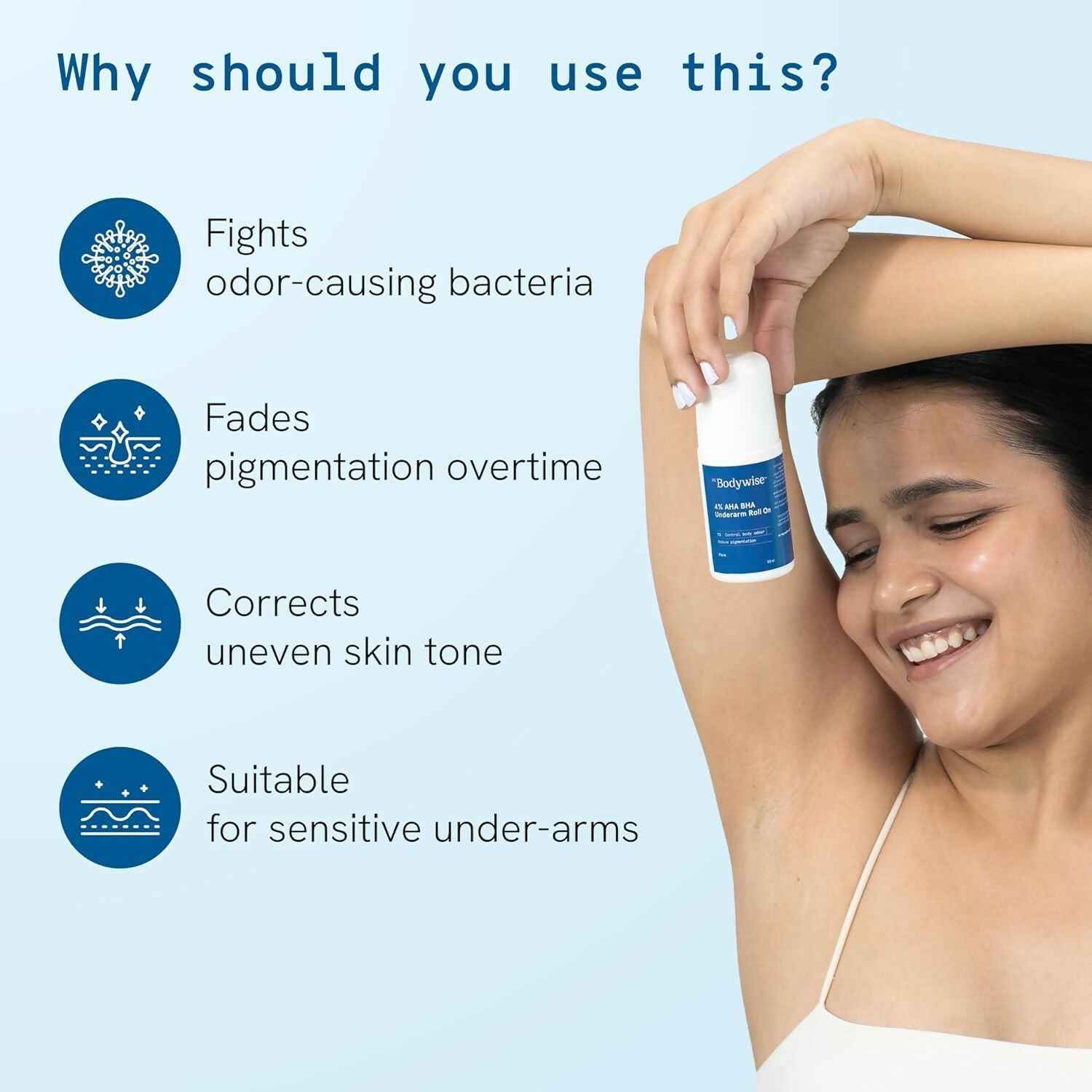 BeBodywise 4% AHA BHA Underarm Roll On For Reduce Pigmentation - Flora Fragrance