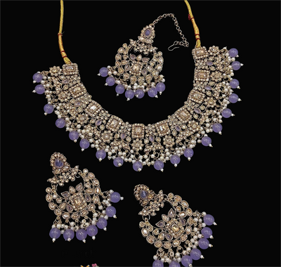 Joban Fashion Lavender Stone Work Necklace Set