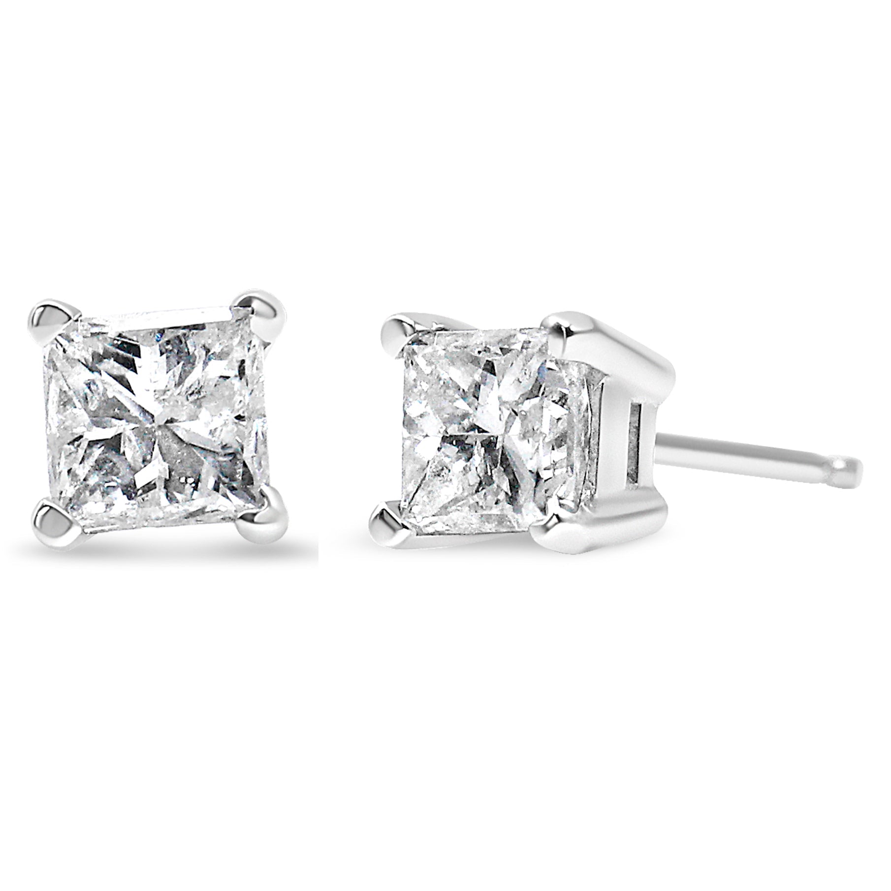 14K White Gold 1.00 Cttw Princess-Cut Square Near Colorless Diamond Classic 4-Prong Solitaire Stud Earrings (G-H Color, SI1-SI2 Clarity) by Bids.com