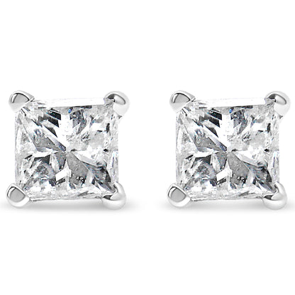 AGS Certified 2/5 Cttw Princess Cut Diamond 14K White Gold 4-Prong Solitaire Square Stud Earrings (L-M Color, I1-I2 Clarity) by Bids.com