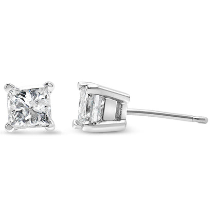 AGS Certified 2/5 Cttw Princess Cut Diamond 14K White Gold 4-Prong Solitaire Square Stud Earrings (L-M Color, I1-I2 Clarity) by Bids.com