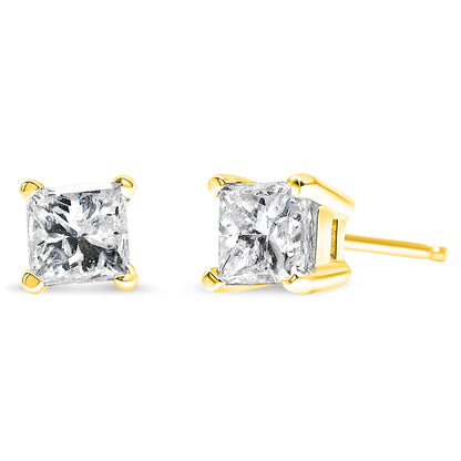14K Yellow Gold 1/5 Cttw Princess-Cut Square Near Colorless Diamond Classic 4-Prong Solitaire Stud Earrings (I-J Color, I2-I3 Clarity) by Bids.com
