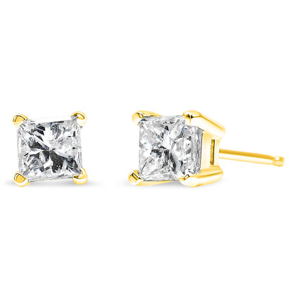 AGS Certified 14K White Gold 1.0 Cttw 4-Prong Set Princess-Cut Solitaire Diamond Push Back Stud Earrings (I-J Color, SI2-I1 Clarity)  DestGlow