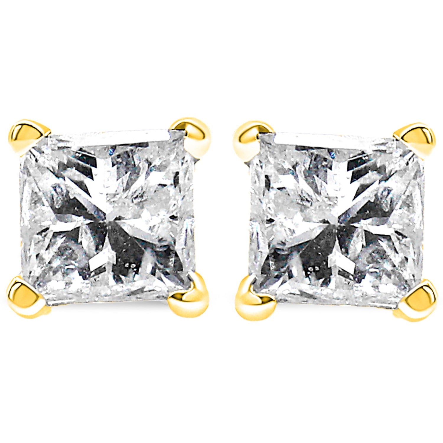 14K Yellow Gold 3/8 Cttw Princess-Cut Square Near Colorless Diamond Classic 4-Prong Solitaire Stud Earrings (J-K Color, SI1-SI2 Clarity)  DestGlow