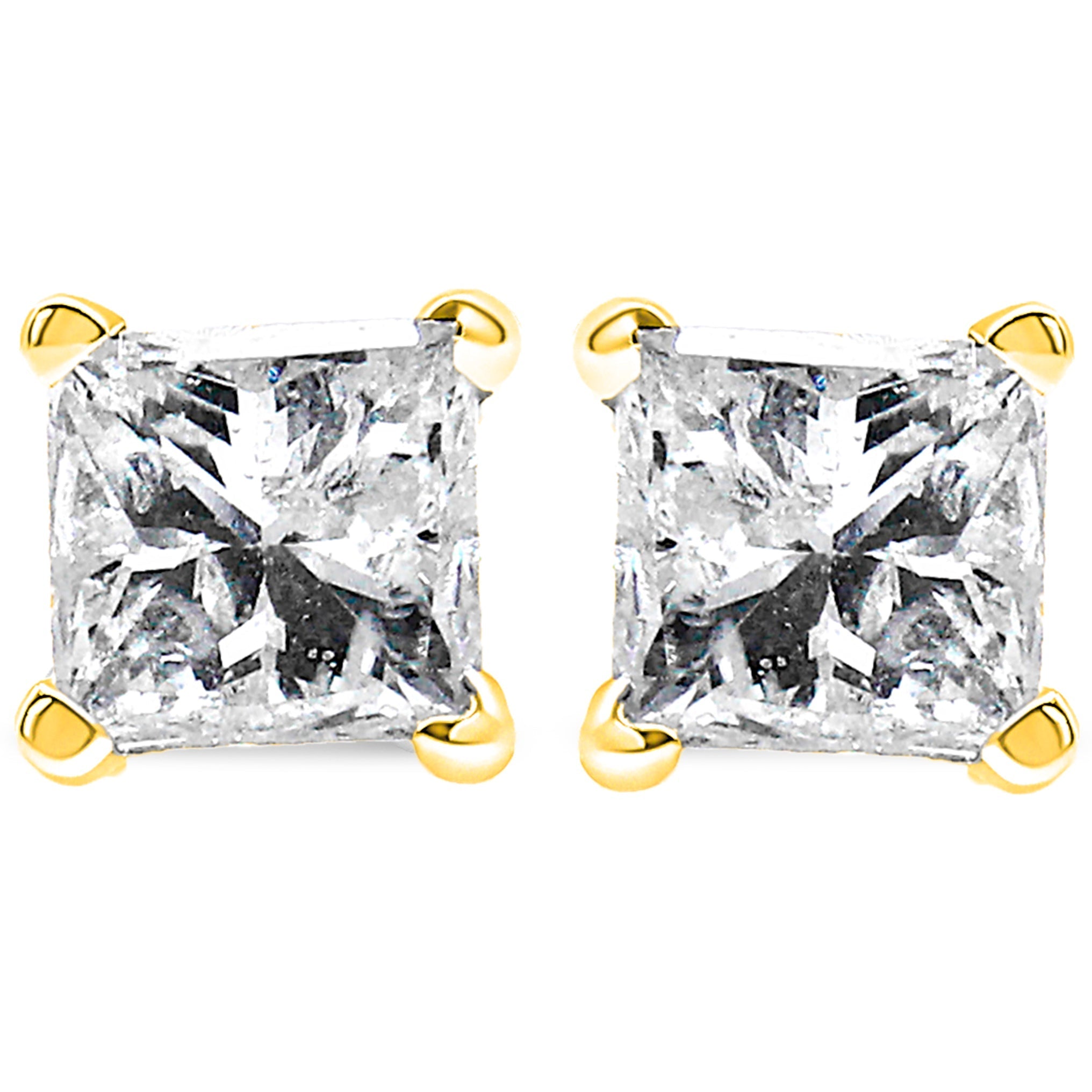14K Yellow Gold 3/8 Cttw Princess-Cut Square Near Colorless Diamond Classic 4-Prong Solitaire Stud Earrings (J-K Color, SI1-SI2 Clarity)  DestGlow