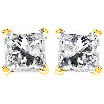 14K Yellow Gold 3/8 Cttw Princess-Cut Square Near Colorless Diamond Classic 4-Prong Solitaire Stud Earrings (J-K Color, SI1-SI2 Clarity)  DestGlow