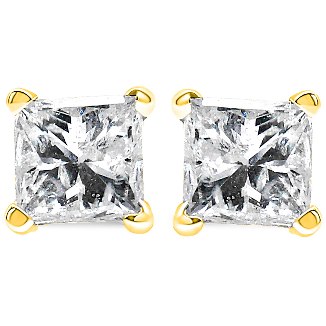 IGI Certified 14K Yellow Gold 1/4 Cttw Princess-Cut Diamond Solitaire Stud Earrings by Bids.com