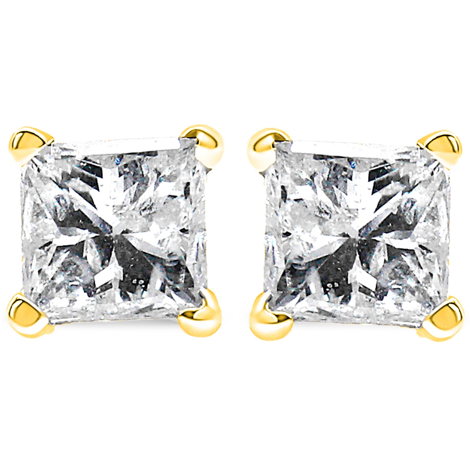 IGI Certified 14K Yellow Gold 1/4 Cttw Princess-Cut Diamond Solitaire Stud Earrings by Bids.com