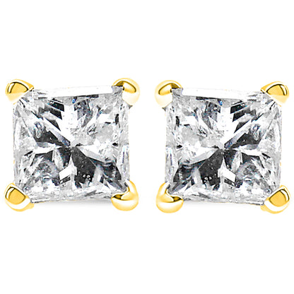IGI Certified 14K Yellow Gold 1/4 Cttw Princess-Cut Diamond Solitaire Stud Earrings by Bids.com