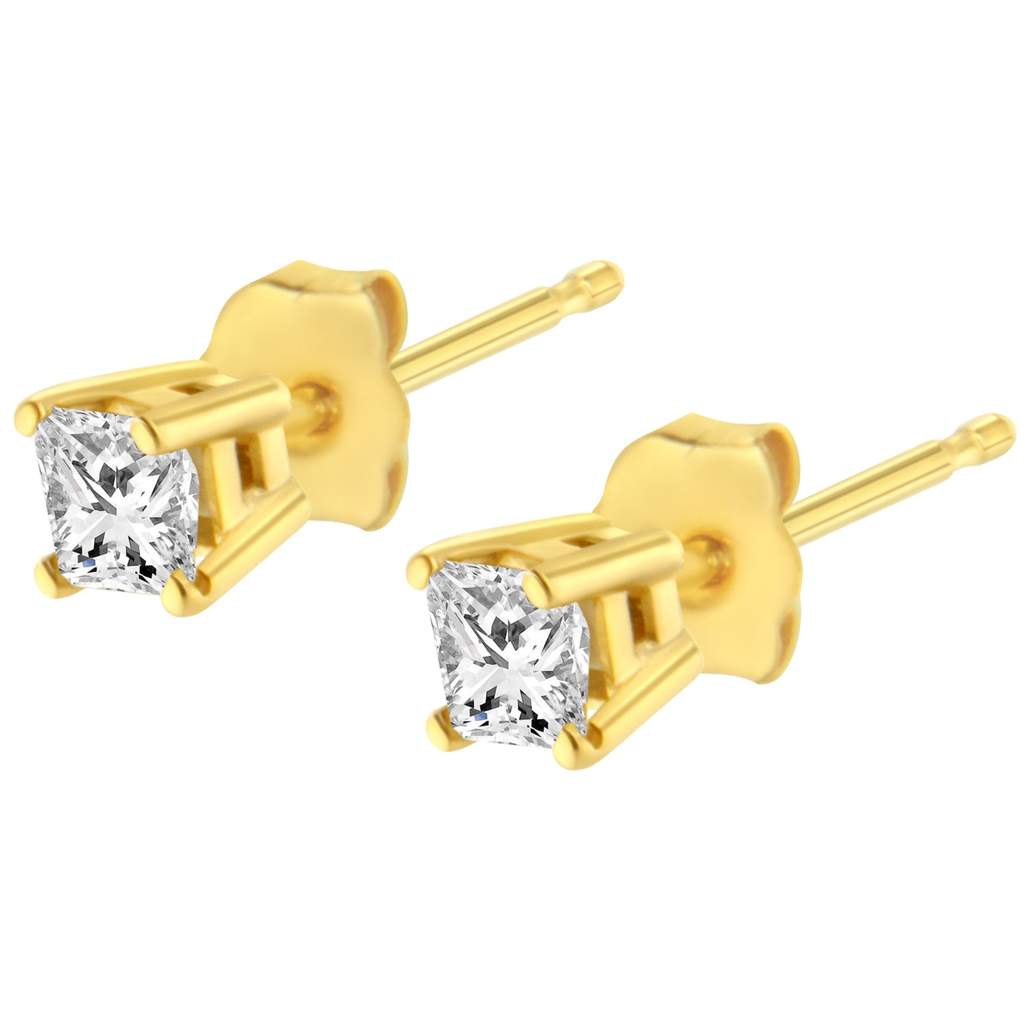 14K Yellow Gold 3/8 Cttw Princess-Cut Square Near Colorless Diamond Classic 4-Prong Solitaire Stud Earrings (J-K Color, SI1-SI2 Clarity)  DestGlow