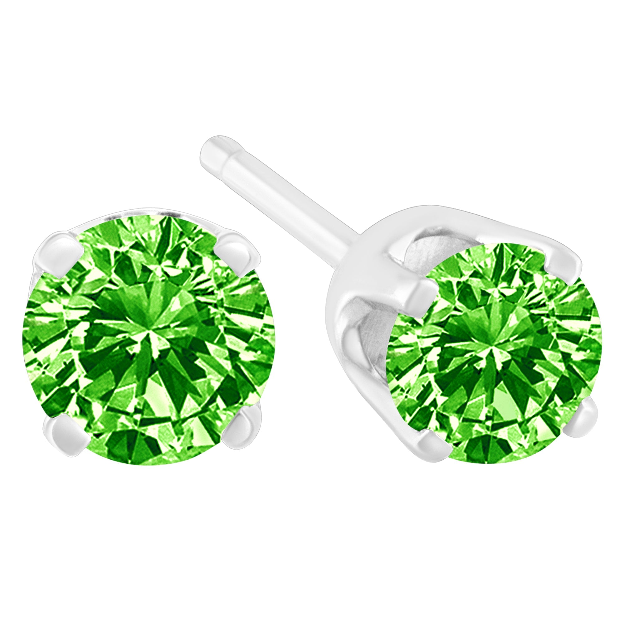 .925 Sterling Silver 1/5 Cttw Round Brilliant-Cut Green Diamond Classic 4-Prong Stud Earrings (Fancy Color-Enhanced, I2-I3 Clarity) by Bids.com
