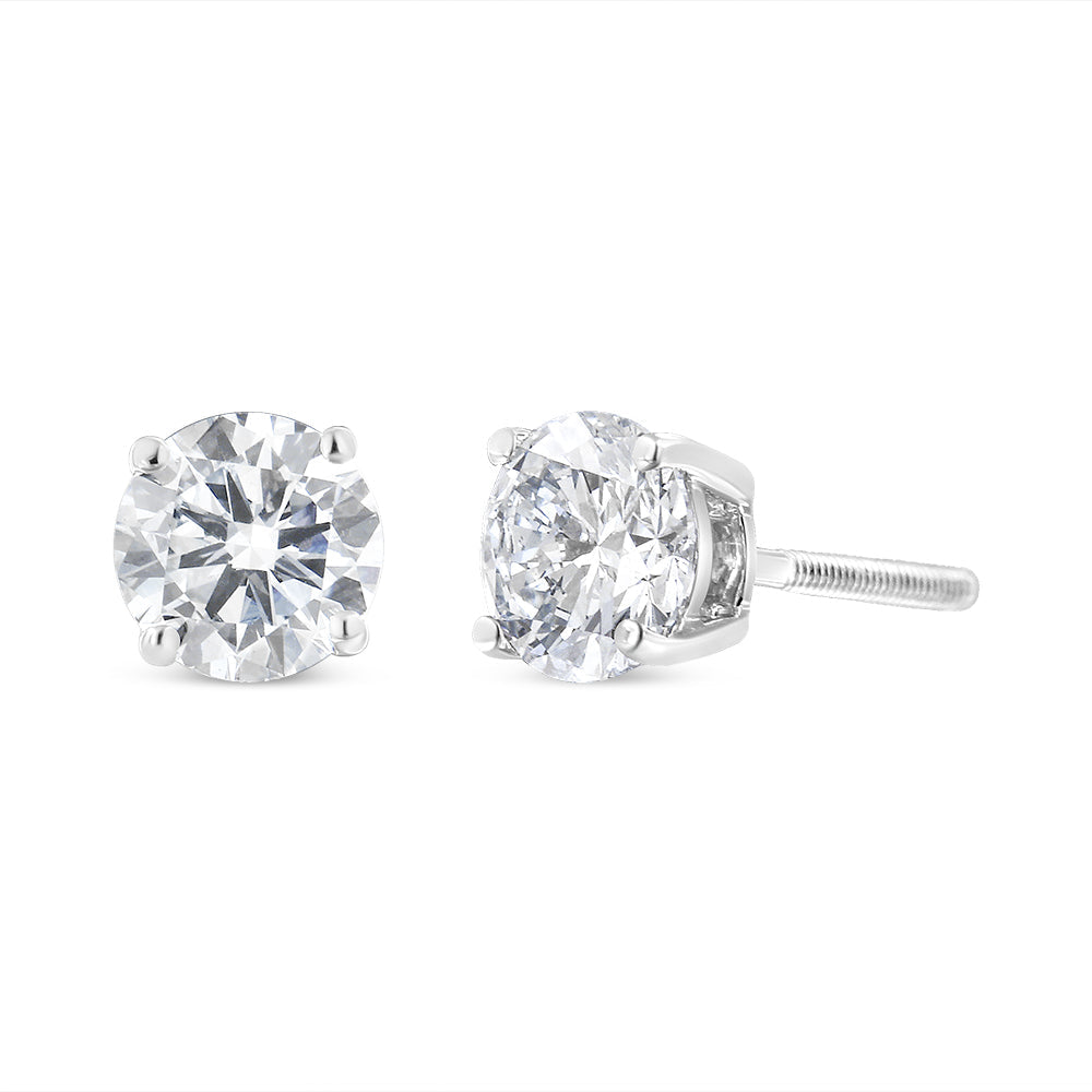 14K White Gold 1-1/2 Cttw Round Brilliant-Cut Diamond Classic 4-Prong Stud Earrings with Screw Backs (H-I Color, I1-I2 Clarity) by Bids.com