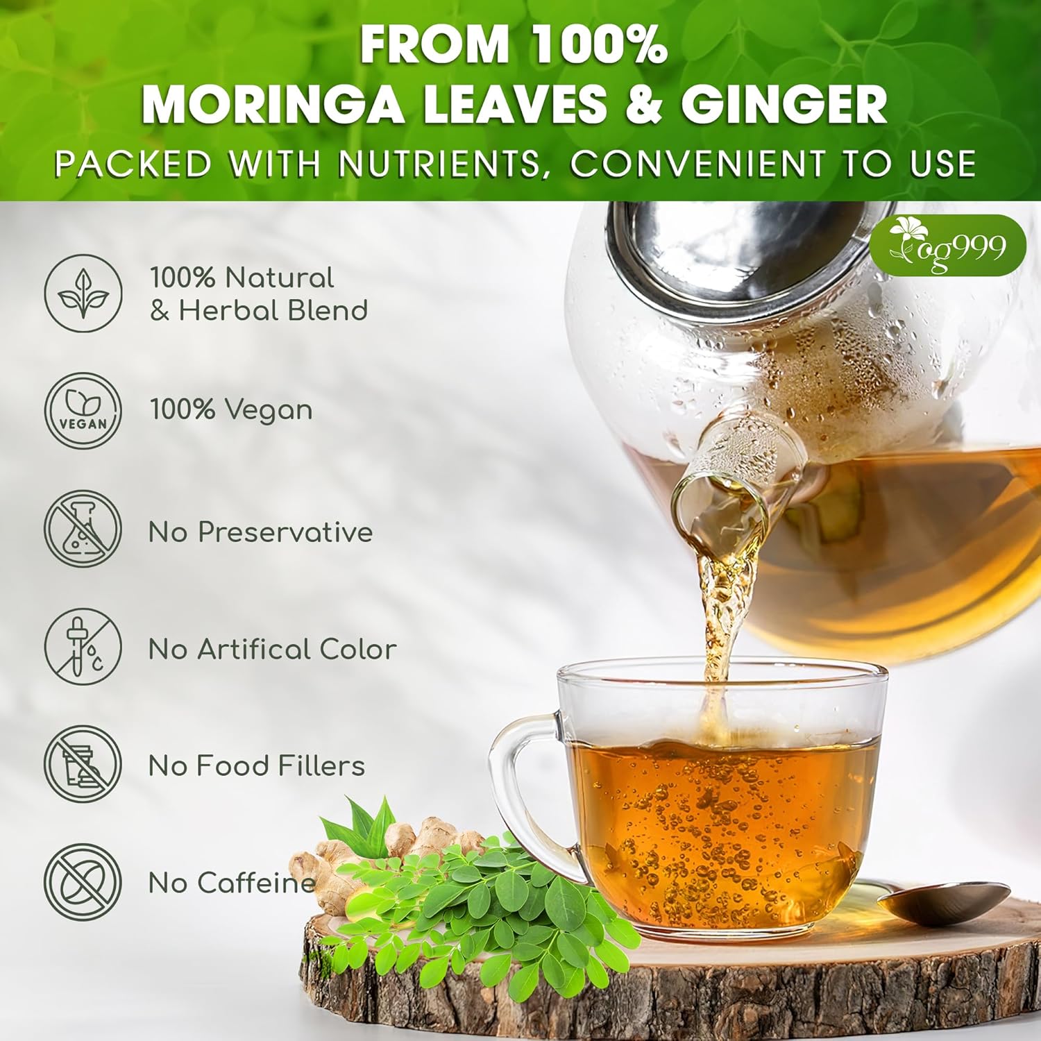 Premium Moringa Ginger Herbal Tea by FreshDrinkUS - Natural and Premium Herbal Tea