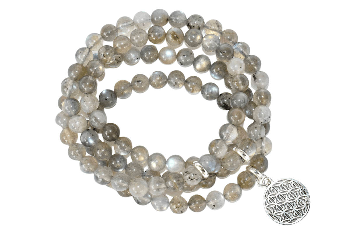 Labradorite Beads Mala Bracelet, 108 Prayer Beads Necklace (Aura Protection and Strength )  DestGlow