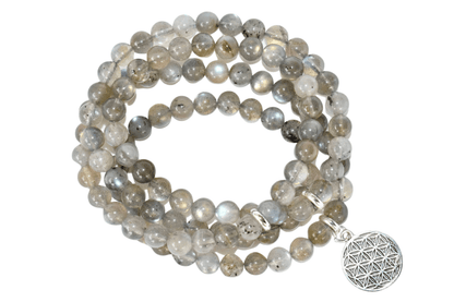 Labradorite Beads Mala Bracelet, 108 Prayer Beads Necklace (Aura Protection and Strength )  DestGlow