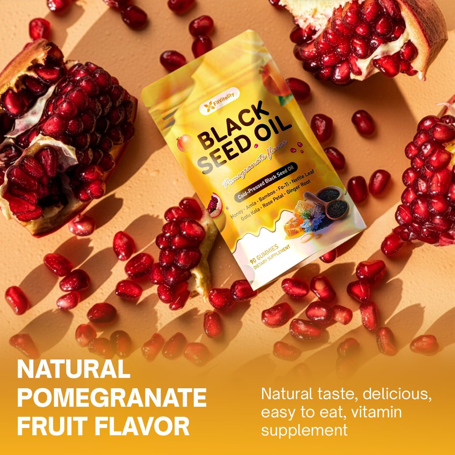 Black Seed Oil Gummies | Hair, Skin &amp; Nail Nourishment | Pomegranate Flavor by FreshDrinkUS - Natural and Premium Herbal Tea