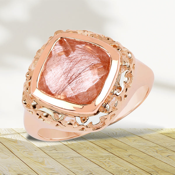14K Rose Gold Plated 3.25 Carat Genuine Pink Rutile .925 Sterling Silver Ring by Bids.com