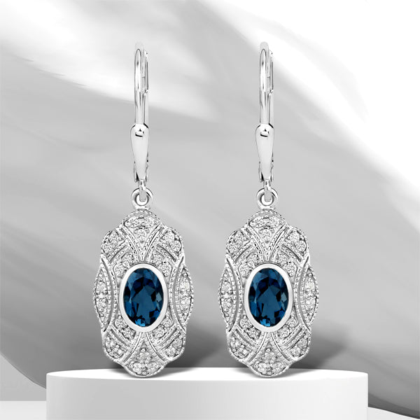 1.32 Carat Genuine London Blue Topaz and White Topaz .925 Sterling Silver Earrings  DestGlow