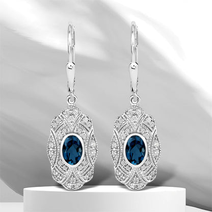 1.32 Carat Genuine London Blue Topaz and White Topaz .925 Sterling Silver Earrings  DestGlow