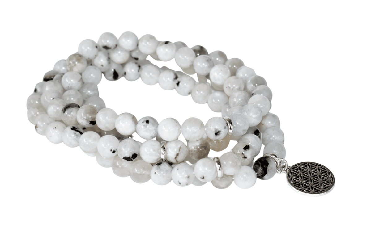 Rainbow Moonstone Beads Mala Bracelet, 108 Prayer Beads Necklace (Creativity and Compassion)  DestGlow
