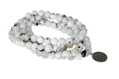 Rainbow Moonstone Beads Mala Bracelet, 108 Prayer Beads Necklace (Creativity and Compassion)  DestGlow