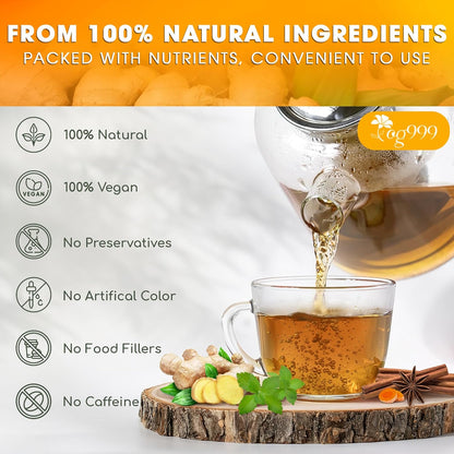 Premium Ginger, Turmeric and Cinnamon, Hand-made Blend of Ginger, Turmeric, Cinnamon, Orange Peel, Black Pepper, Hawthorn Berry and Jasmine. by FreshDrinkUS - Natural and Premium Herbal Tea