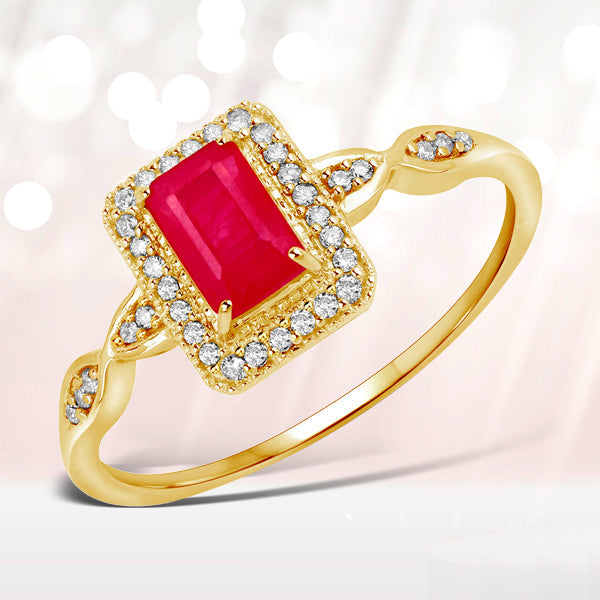 0.75 Carat Genuine Ruby and White Diamond 14K Yellow Gold Ring by Bids.com