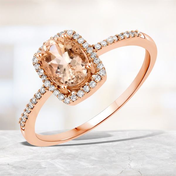 0.83 Carat Genuine Morganite and White Diamond 10K Rose Gold Ring  DestGlow