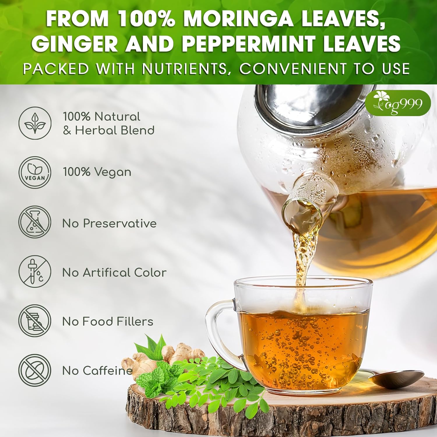 Premium Moringa Ginger Peppermint Herbal Tea by FreshDrinkUS - Natural and Premium Herbal Tea