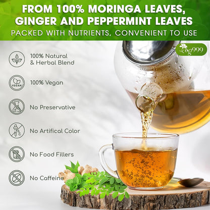 Premium Moringa Ginger Peppermint Herbal Tea by FreshDrinkUS - Natural and Premium Herbal Tea
