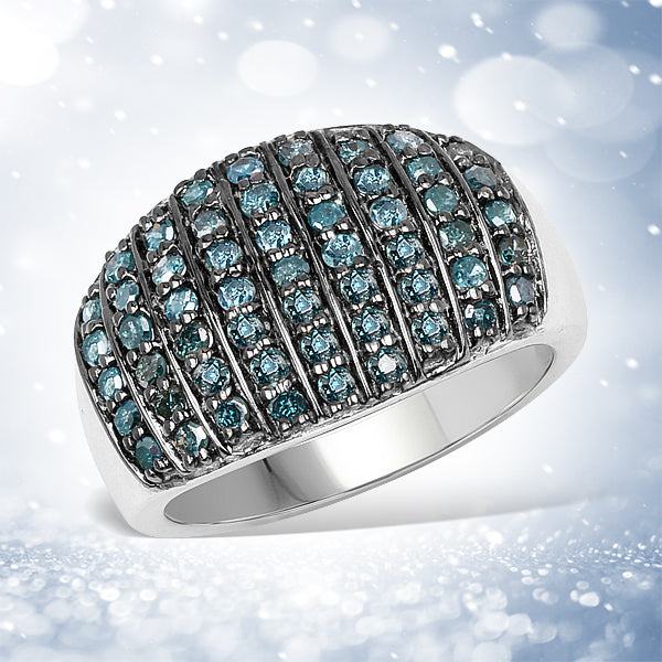 0.83 Carat Genuine Blue Diamond and White Diamond .925 Sterling Silver Ring by Bids.com