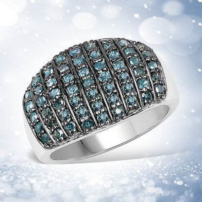 0.83 Carat Genuine Blue Diamond and White Diamond .925 Sterling Silver Ring by Bids.com