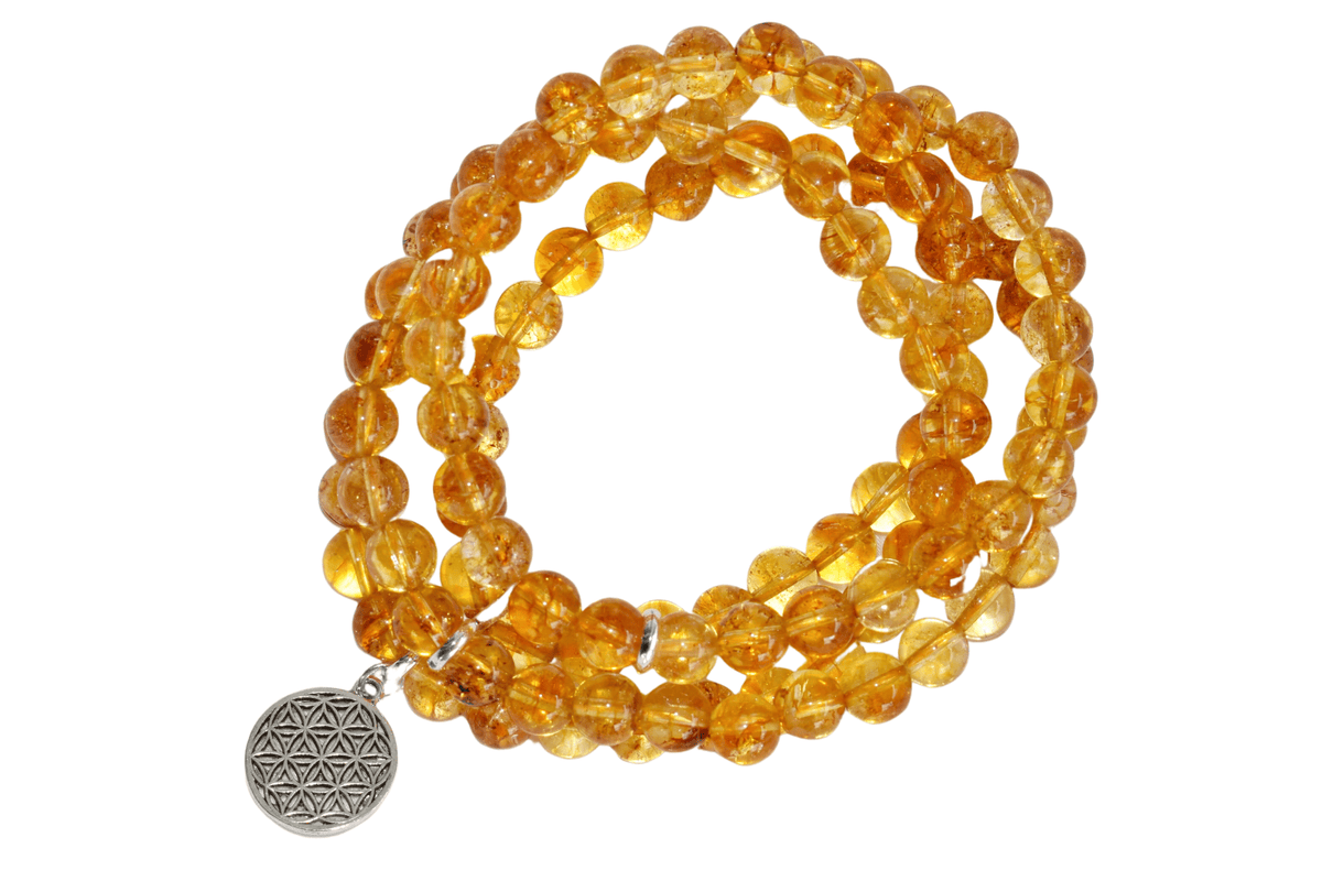 Heated Citrine Beads Mala Bracelet, 108 Prayer Beads Necklace (Prosperity and Success)  DestGlow