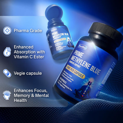 Methylene Blue Capsules - Natural Cacao and Vitamin C Ester for Added Support, Cognitive-Supplement by FreshDrinkUS - Natural and Premium Herbal Tea
