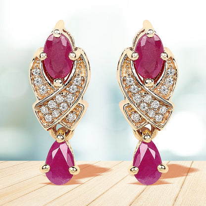 1.12 Carat Genuine Ruby and White Diamond 14K Yellow Gold Earrings by Bids.com