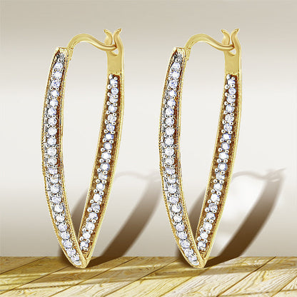10K Yellow Gold 1/2 Cttw Round-Cut Diamond Modern Hoop Earrings (I-J Color, I2-I3 Clarity) 