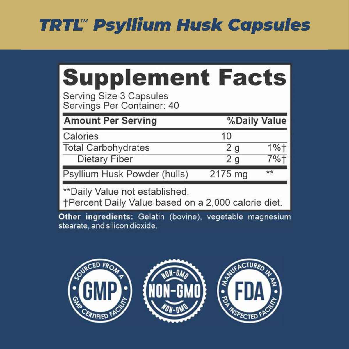 TRTL Psyllium Husk 725mg Capsules 120 Count