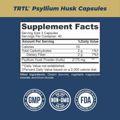 TRTL Psyllium Husk 725mg Capsules 120 Count
