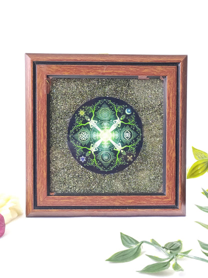 Pyrite Frame with Numinosity Mandala Art, Pyrite Dust Plate  DestGlow