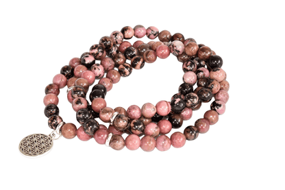 Rhodonite Beads Mala Bracelet, 108 Prayer Beads Necklace (Balances yin-yang and Compassion)  DestGlow