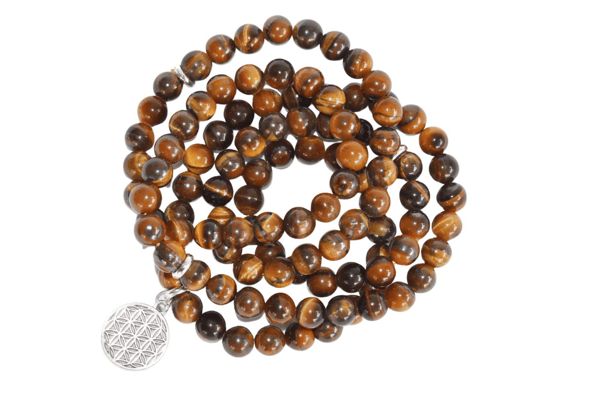 Tiger Eye Beads Mala Bracelet, 108 Prayer Beads Necklace (Protection and Inner Strength)  DestGlow