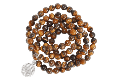 Tiger Eye Beads Mala Bracelet, 108 Prayer Beads Necklace (Protection and Inner Strength)  DestGlow