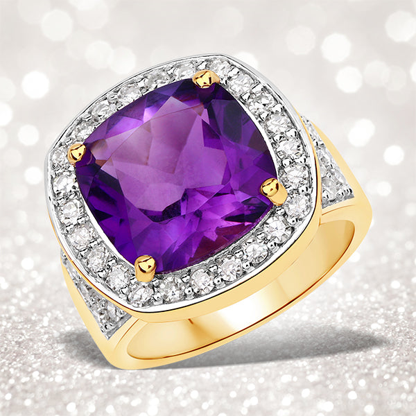 6.80 Carat Genuine Amethyst and White Diamond .925 Sterling Silver Ring by Bids.com